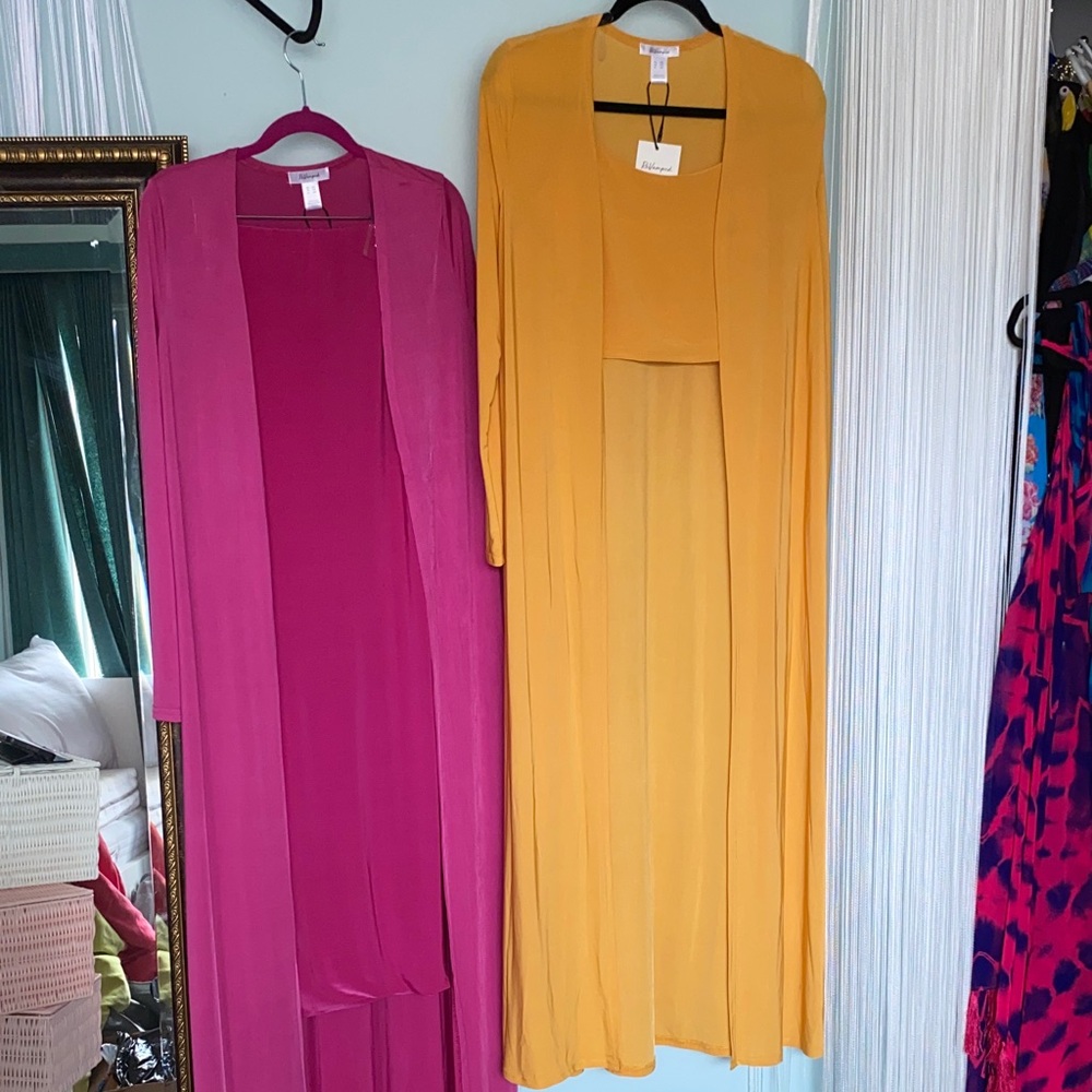 4 Piece Set Magenta & Mustard Long Duster Kimono Cardigans XXS NWT